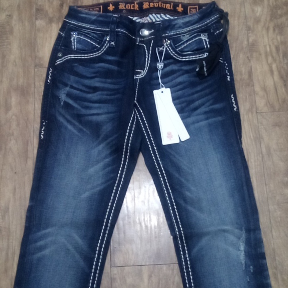 Rock Revival NWT 26 Charlotte DEADSTOCK Circa 2014 Bejeweled Shimmer Distressed